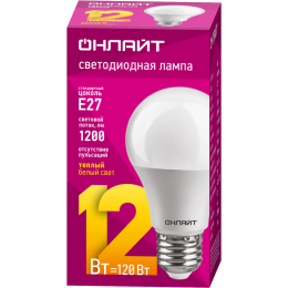 Лампа светодиодная 71 682 OLL-A65/А60-12-230-2.7K-E27 12Вт грушевидная 2700К тепл. бел. E27 1000лм 176-264В ОНЛАЙТ 71682