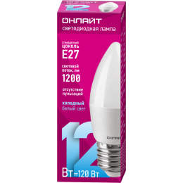 Лампа светодиодная 90 059 OLL-C37-12-230-6.5K-E27-FR 12Вт свеча 6500К холод. бел. E27 1200лм 176-264В ОНЛАЙТ 90059