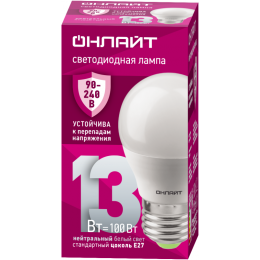Лампа светодиодная 90 427 OLL-G45-13-230-4K-E27-FR 13Вт шар 4000К E27 90-240В PRO ОНЛАЙТ 90427