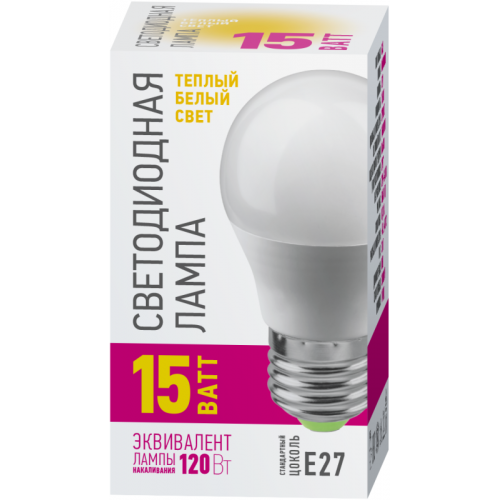 Лампа светодиодная 90 437 OLL-G45-15-230-2.7K-E27-PROMO 15Вт шар 2700К E27 220-240В ОНЛАЙТ 90437