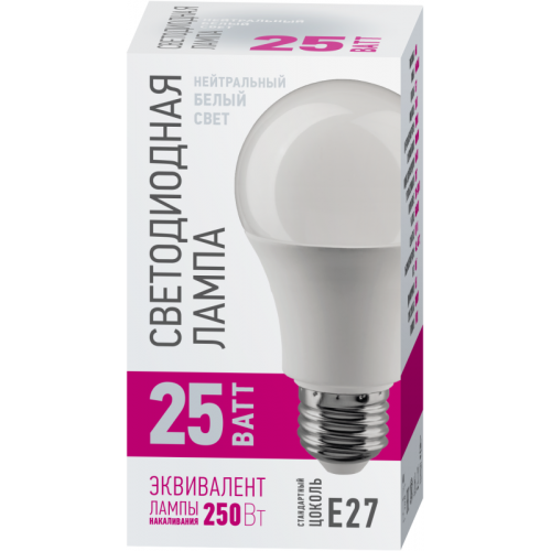 Лампа светодиодная 90 447 OLL-A60-25-230-4K-E27-PROMO 25Вт грушевидная 4000К E27 220-240В ОНЛАЙТ 90447