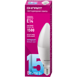 Лампа светодиодная 90 454 OLL-C37-15-230-6.5K-E14-FR 15Вт свеча 6500К холод. бел. E14 1500лм 176-264В ОНЛАЙТ 90454