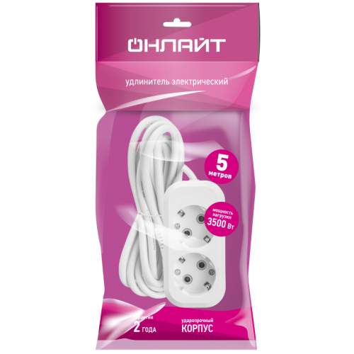 Удлинитель 2х5м с заземл. 16А IP20 90514 OPE-S-02-500-Е-3х1 ОНЛАЙТ 90514