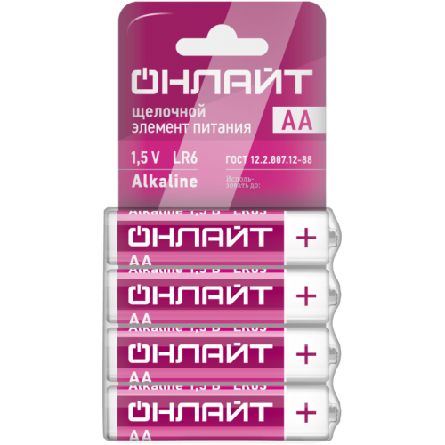 Элемент питания алкалиновый 90 638 OBT-02 LR6-SHBP4 (уп.4шт) ОНЛАЙТ 90638