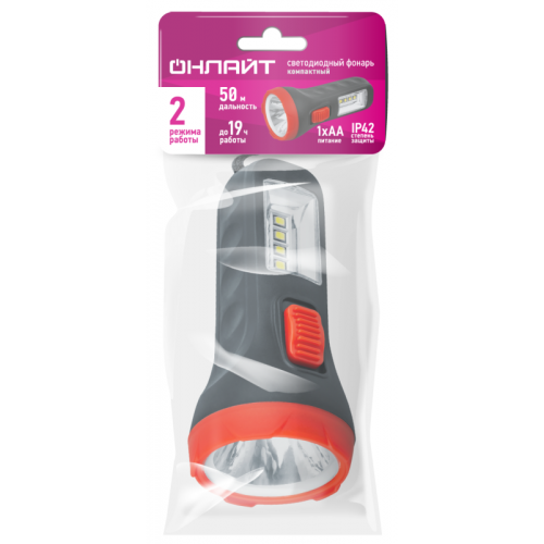 Фонарь светодиодный ручной 90 854 OPT-CP04-1AA полипроп. 1LEDх0.5Вт 4LEDх1Вт 2реж 20лм ОНЛАЙТ 90854