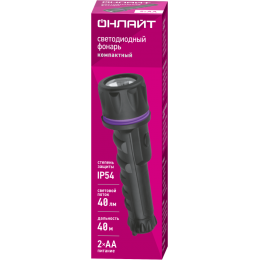 Фонарь светодиодный ручной 90 862 OPT-R01-2AA пласт.+рез.1LEDх0.5 Вт 1реж. 40лм IP54 ОНЛАЙТ 90862