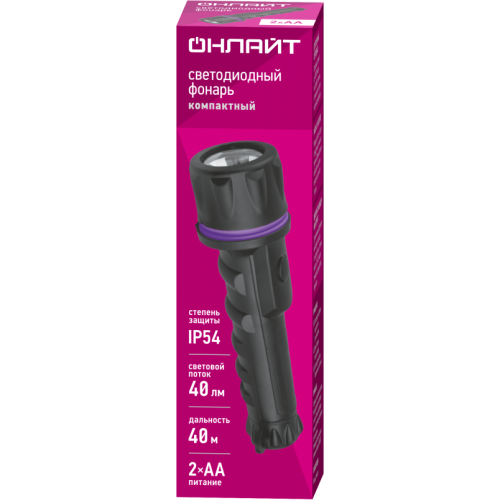 Фонарь светодиодный ручной 90 862 OPT-R01-2AA пласт.+рез.1LEDх0.5 Вт 1реж. 40лм IP54 ОНЛАЙТ 90862