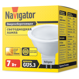 Лампа светодиодная 94 244 NLL-MR16-7-230-3K-GU5.3 7Вт 3000К тепл. бел. GU5.3 480лм 220-240В Navigator 94244