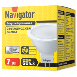 Лампа светодиодная 94 245 NLL-MR16-7-230-4K-GU5.3 7Вт 4000К нейтр. бел. GU5.3 500лм 220-240В Navigator 94245