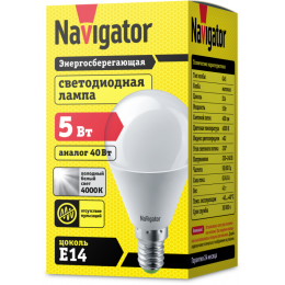 Лампа светодиодная 94 478 NLL-P-G45-5-230-4K-E14 5Вт шар 4000К нейтр. бел. E14 370лм 176-264В Navigator 94478