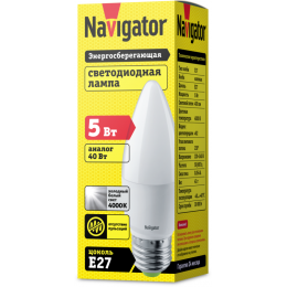 Лампа светодиодная 94 483 NLL-P-C37-5-230-4K-E27-FR 5Вт свеча 4000К нейтр. бел. E27 370лм 176-264В Navigator 94483