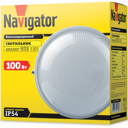 Светильник ЛОН 94 806 NBL-R1-100-E27/WH 1х100Вт E27 IP54 (аналог НПБ 1101 бел. круг 100Вт) Navigator 94806