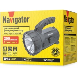 Фонарь-прожектор аккумуляторный кемпинговый 94 975 NPT-SP12-ACCU 1LED 3Вт 18 + 4LED аккум. 3.7В 4А.ч NAVIGATOR 94975