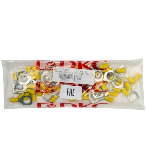 Наконечник кольцевой изолированный 2.5-6кв.мм отв. d12.2мм желт. (уп.50шт) DKC 2C12P