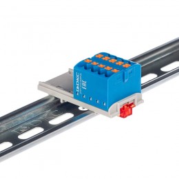 Блок распределительный с вертикал. адаптером на рейки шир. 15/35мм зажим push-in 10 точек подключения 2.5кв.мм син. DKC DTP1-010-04SPUB-V