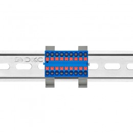 Блок распределительный с горизонт. адаптером на рейку шир. 35мм зажим push-in 18 точек подключения 2.5кв.мм син. DKC DTP1-018-04SPUB-H