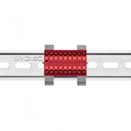 Блок распределительный с горизонт. адаптером на рейку шир. 35мм зажим push-in 18 точек подключения 2.5кв.мм красн. DKC DTP1-018-04SPUR-H