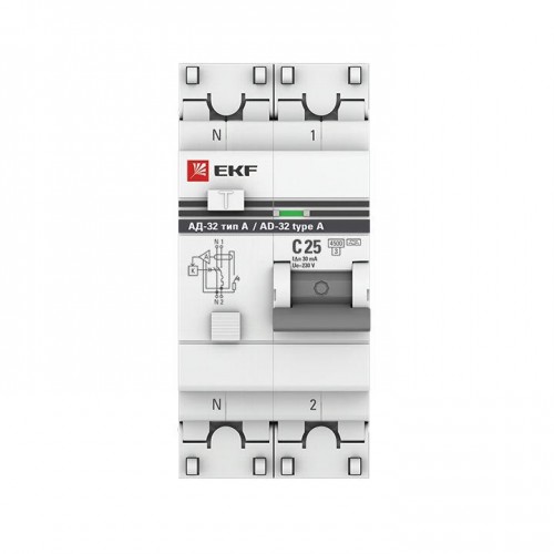 Выключатель автоматический дифференциального тока 2п (1P+N) 25А 30мА тип A АД-32 PROxima EKF DA32-25-30-a-pro