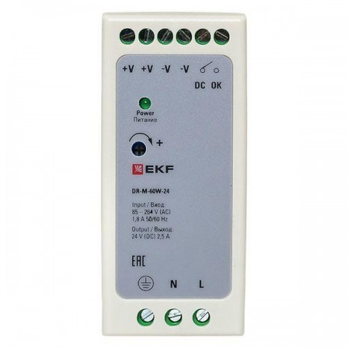 Блок питания на DIN-рейку 60Вт 220В AC/24В DC постоянного тока EKF DR-M-60W-24
