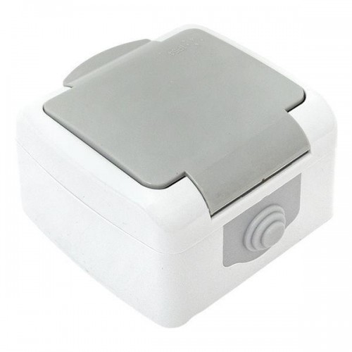 Розетка 1-м ОП Мурманск 16А IP54 с заземл. защ. шторки с крышкой сер. EKF EFR16-029-30-54