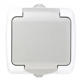 Розетка 1-м ОП Мурманск 16А IP54 с заземл. защ. шторки с крышкой сер. EKF EFR16-029-30-54