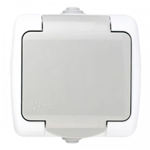 Розетка 1-м ОП Мурманск 16А IP54 с заземл. защ. шторки с крышкой сер. EKF EFR16-029-30-54