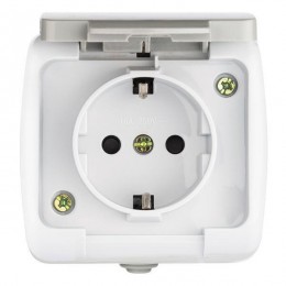 Розетка 1-м ОП Мурманск 16А IP54 с заземл. защ. шторки с крышкой сер. EKF EFR16-029-30-54