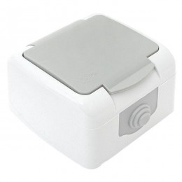 Розетка 1-м ОП Мурманск 16А IP54 с заземл. защ. шторки с крышкой сер. EKF EFR16-029-30-54