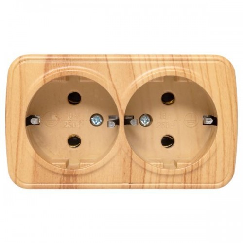 Розетка 2-м ОП Минск 16А IP20 с заземл. свет. дерево EKF EGR16-128-30