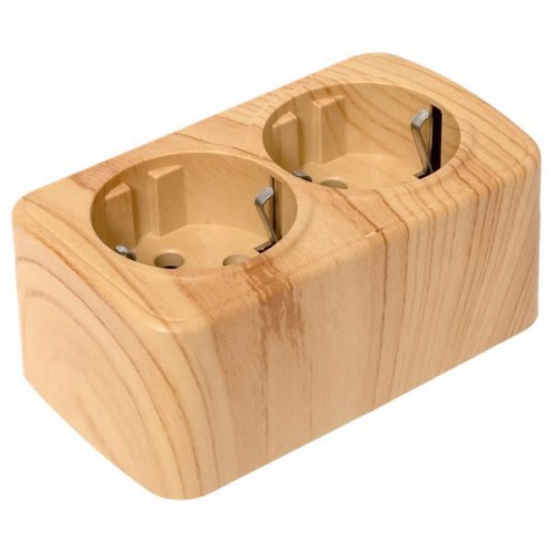 Розетка 2-м ОП Минск 16А IP20 с заземл. свет. дерево EKF EGR16-128-30