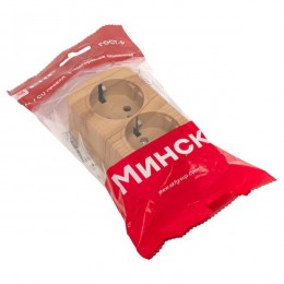 Розетка 2-м ОП Минск 16А IP20 с заземл. свет. дерево EKF EGR16-128-30