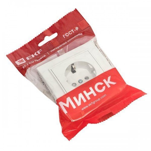 Розетка 1-м СП Минск 16А IP20 с заземл. защ. шторки бел. Basic EKF ERR16-028-100