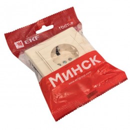 Розетка 1-м СП Минск 16А IP20 с заземл. защ. шторки беж. EKF ERR16-028-200