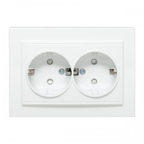 Розетка 2-м СП Минск 16А IP20 с заземл. защ. шторки бел. Basic EKF ERR16-128-100
