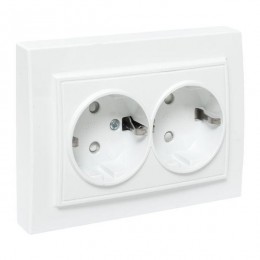 Розетка 2-м СП Минск 16А IP20 с заземл. защ. шторки бел. Basic EKF ERR16-128-100