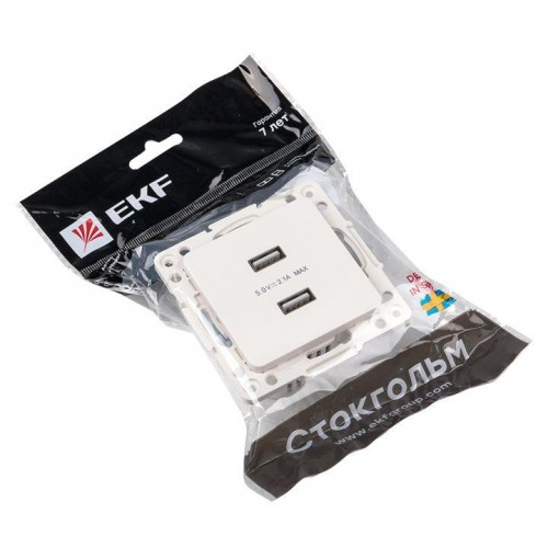 Розетка USB 2-м Стокгольм 2.1А механизм бел. PROxima EKF EYR16-028-10-2USB