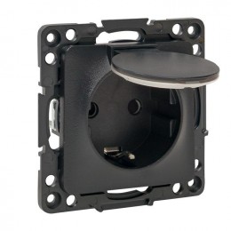 Розетка 1-м СП Стокгольм 16А IP44 с заземл. защ. шторки с крышкой механизм черн. PROxima EKF EZR16-028-10-44