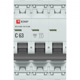 Выключатель автоматический 3п 63А (C) 6кА ВА 47-63N PROxima EKF M636363C