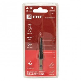 Сверло ступенчатое ST-4-12/1 HSS 9 ступ. EKF ST-4-12/1