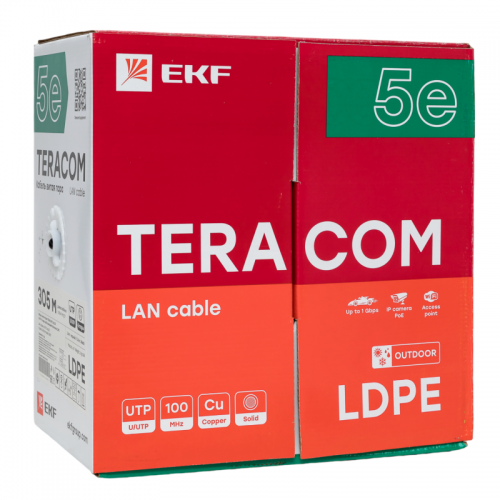 Кабель витая пара U/UTP кат.5e 4 пары solid внешний оболочка LDPE черн. TERACOM EKF TRC-5EUTP-04PE-BK-OUT3