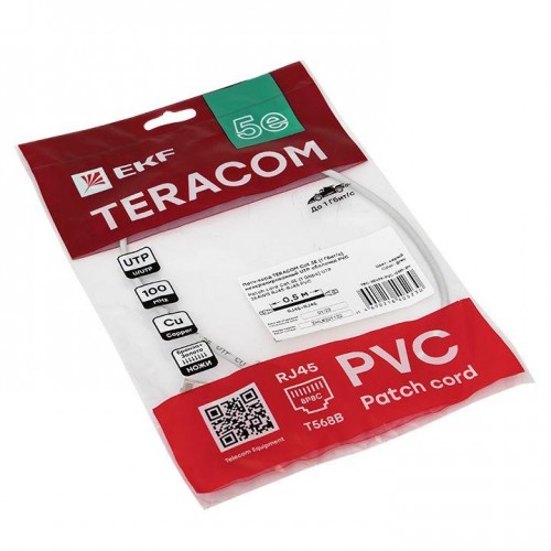 Патч-корд кат.5e (1Гбит/с) неэкранированный UTP оболочка PVC сер. (0.5м) TERACOM EKF TRC-5EUTP-PVC-05M-GY