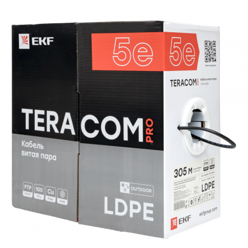 Кабель витая пара F/UTP кат.5e 4 пары solid внешний 24AWG LDPE черн. TERACOM PRO PRO EKF TRP-5EFTP-04PE-BK-OUT3