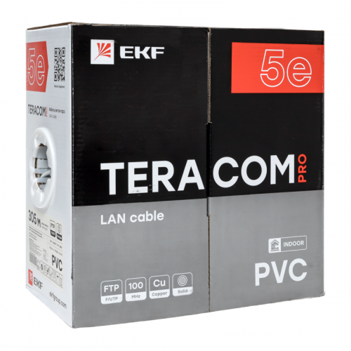 Кабель витая пара F/UTP кат.5e 4 пары solid 24AWG PVC сер. TERACOM PRO EKF TRP-5EFTP-04PVC-GY-IN3