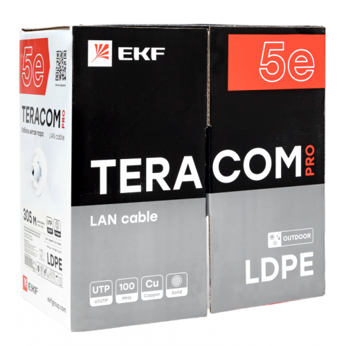 Кабель витая пара U/UTP кат.5e 4 пары solid внешний 24AWG LDPE черн. TERACOM PRO EKF TRP-5EUTP-04PE-BK-OUT3