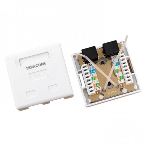 Розетка настенная TERACOM PRO кат.6 неэкранированная 2 порта RJ-45 Dual IDC бел. EKF TRP-WBOX-2RJ45-6UTP-WH