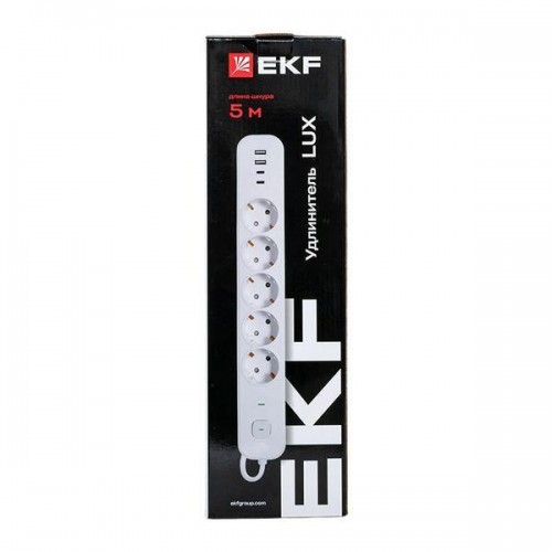 Удлинитель 5х5м IP20 2USB 2.4А+2type-C LUX 1.5кв.мм EKF UBA-LUX-505-TC