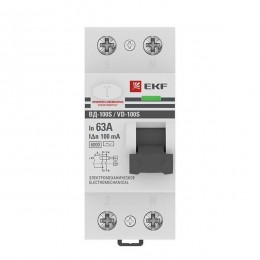Выключатель дифференциального тока (УЗО) 2п 63А 100мА тип AC 6кА ВД-100 селектив. электромех. PROxima EKF elcb-2-6-63-100S-em-pro