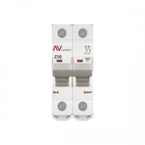 Выключатель автоматический модульный 2п C 10А 10кА AV-10 AVERES EKF mcb10-2-10C-av