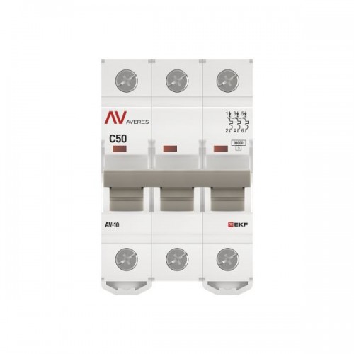 Выключатель автоматический модульный 3п C 50А 10кА AV-10 AVERES EKF mcb10-3-50C-av
