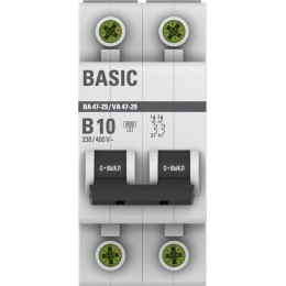 Выключатель автоматический модульный 2п B 10А 4.5кА ВА 47-29 Basic EKF mcb4729-2-10-B
